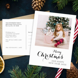 Merry Christmas Modern Simple Photo Holiday Postcard