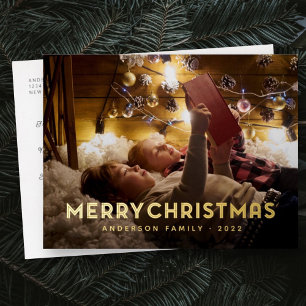 Merry Christmas Modern Simple Typography Foil Holiday Postcard