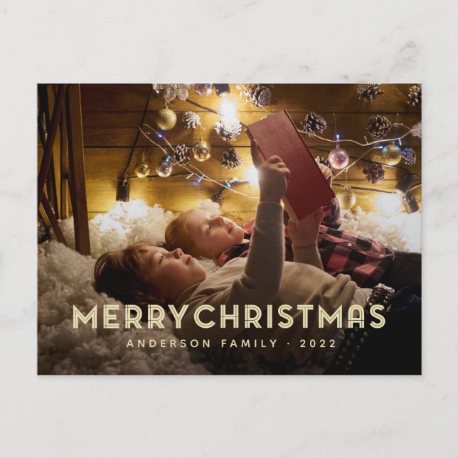 Merry Christmas Modern Simple Typography Holiday Postcard (Front)