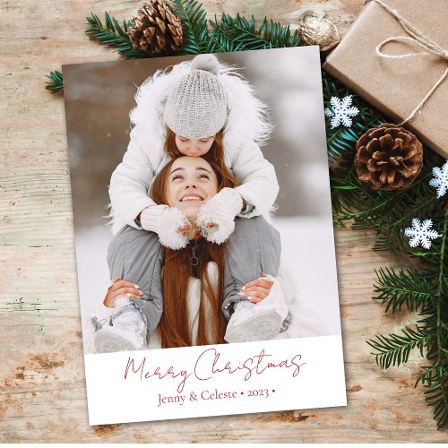 Merry Christmas  Modern Single Photo Holiday Card