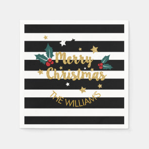 Merry Christmas Modern Text Design Gold Glitter Napkins