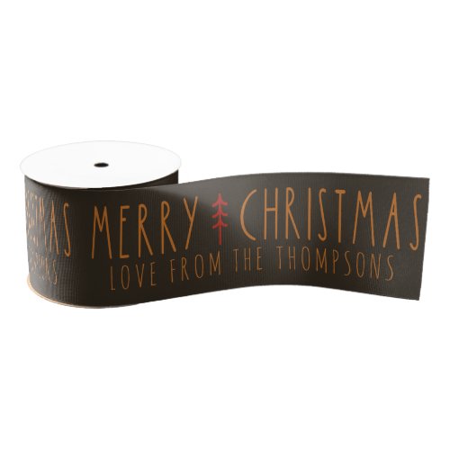 Merry Christmas Modern Tree Personalized Name Grosgrain Ribbon