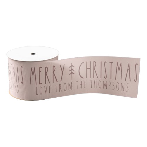 Merry Christmas Modern Tree Personalized Name Grosgrain Ribbon