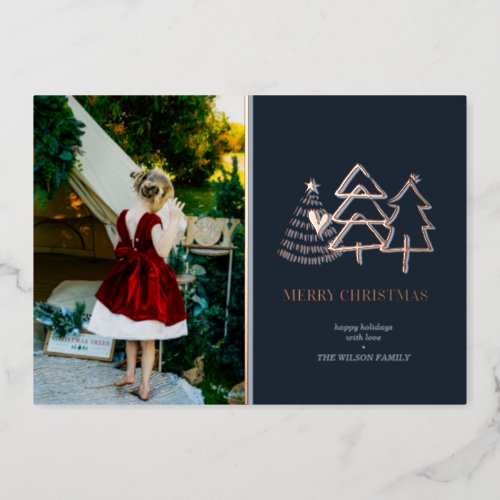 Merry Christmas Modern Tree Photo  Foil Holiday Card