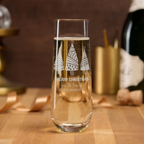 Merry Christmas Modern Trees Corporate Business Stemless Champagne Flute