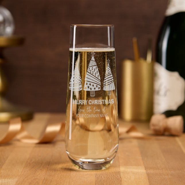 Merry Christmas Modern Trees Corporate Business Stemless Champagne Flute (Party)