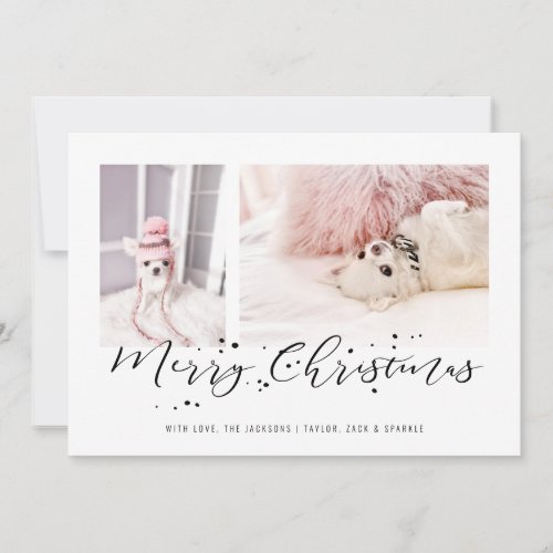 Merry Christmas  Modern Two Photo Collage Holiday Card