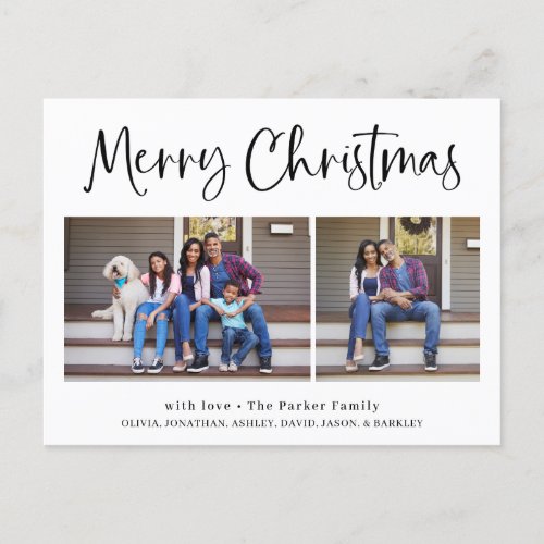 Merry Christmas  Modern Two Photo Holiday Postcard