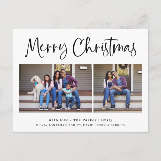 Merry Christmas | Modern Two Photo Holiday Postcard (Front)