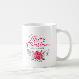 Merry Christmas Modern Typography & Bouquet Coffee Mug