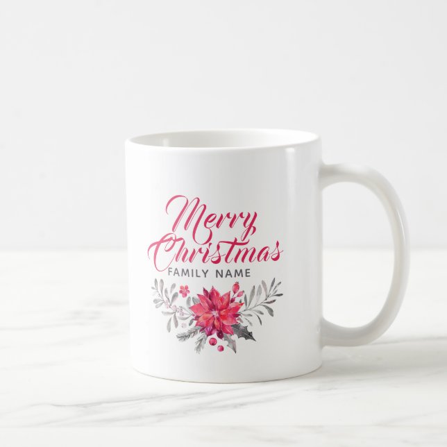 Merry Christmas Modern Typography & Bouquet Coffee Mug (Right)