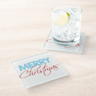 Merry Christmas   Modern Typography Holiday Glass Coaster