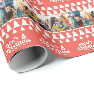 Merry Christmas modern typography vintage 3 photo Wrapping Paper