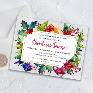 Merry Christmas Modern Watercolor Christmas Dinner Acrylic Invitations