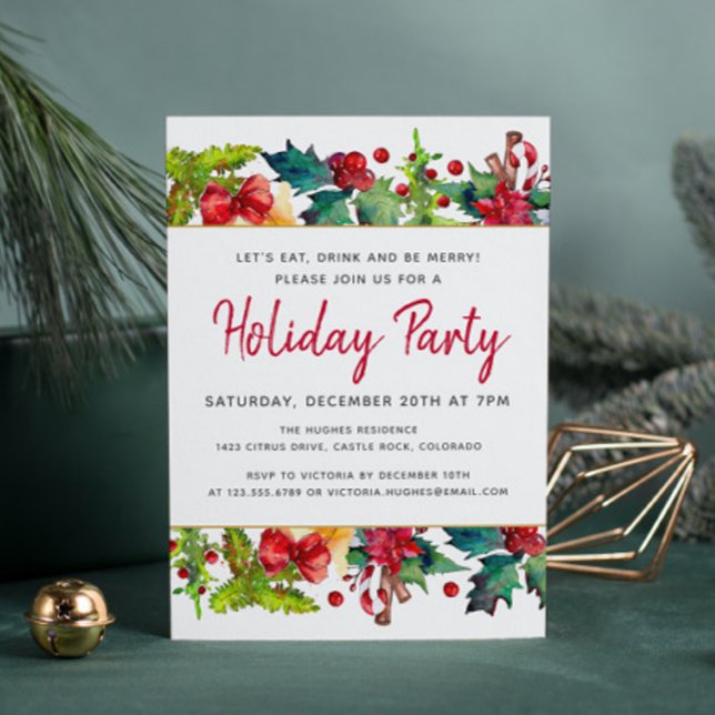 Merry Christmas Modern Watercolor Holiday Party Invitation (Creator Uploaded)