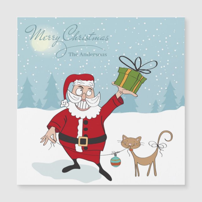 Merry Christmas Modern Whimsical Santa Cat Name (Front)