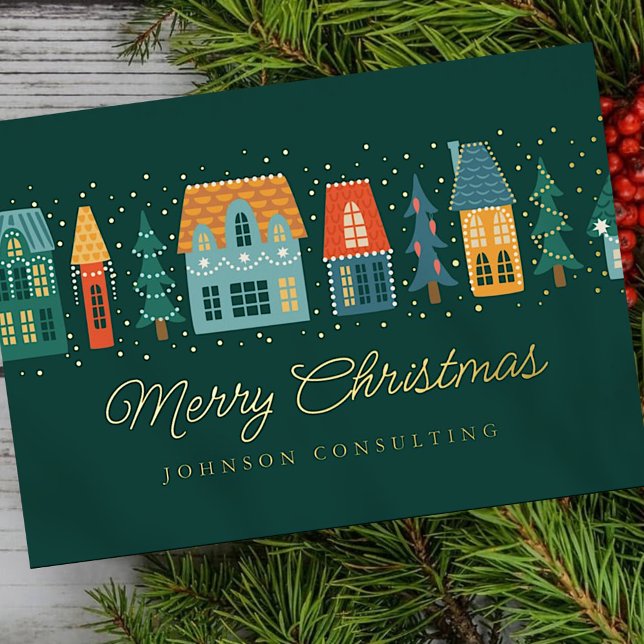 Merry Christmas Modern Winter Snow Village Foil Holiday Card (Creator Uploaded)