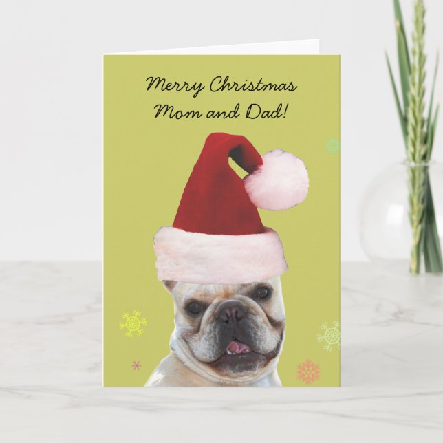 Merry christmas mom and dad french bulldog card (Front)