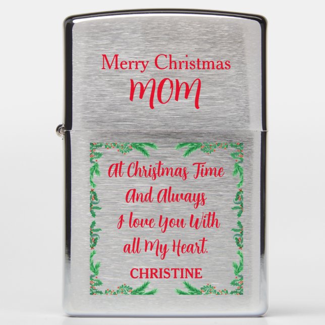 Merry Christmas Mom Custom Name  Zippo Lighter (Front)