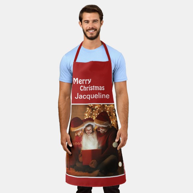 Merry Christmas Mom Dad Family Child Photo    Apron (Worn)