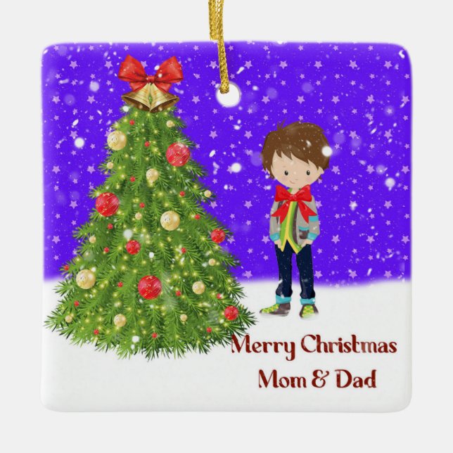 Merry Christmas Mom & Dad from Son Ceramic Ornament (Front)