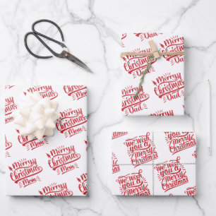 Merry Christmas Mom Dad Typography Family Holiday Wrapping Paper Sheets