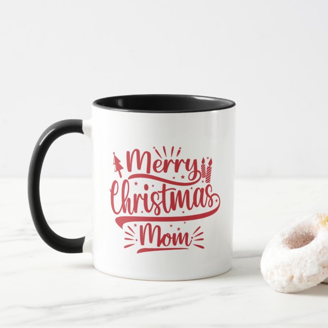 Merry Christmas Mom Family Photo  Mug (With Donut)