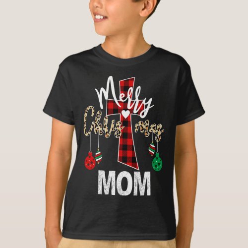 Merry Christmas Mom God Cross Christian Red Plaid  T_Shirt