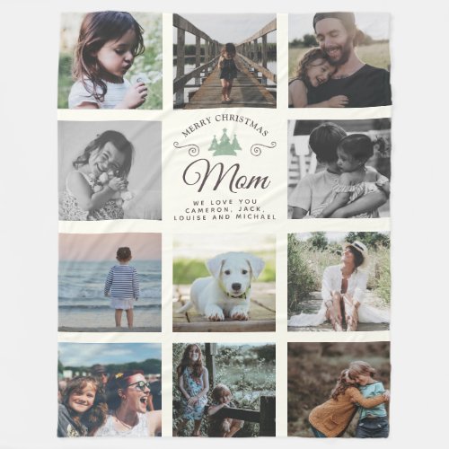 Merry Christmas Mom Modern Cozy Photo Collage Fleece Blanket