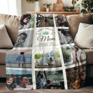 Merry Christmas Mom Modern Cozy Photo Collage Fleece Blanket