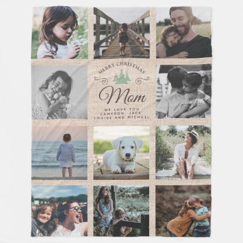 Merry Christmas Mom Modern Rustic Photo Collage Fleece Blanket