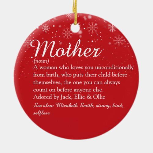 Merry Christmas Mom Mum Mother Definition Ceramic Ornament