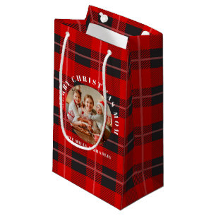 Merry Christmas Mom Red Plaid Personalized Photo Small Gift Bag