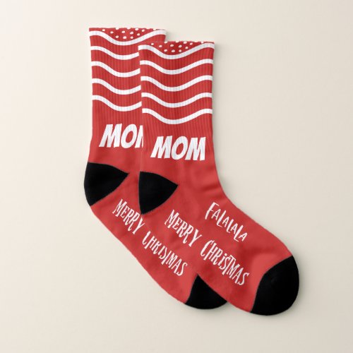 Merry Christmas Mom Red White Family Socks
