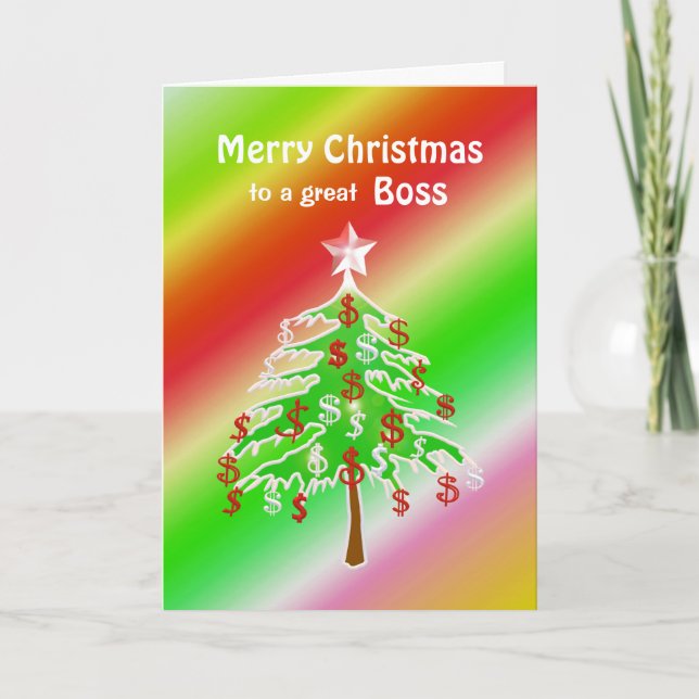 Merry Christmas Money Tree for Boss Holiday Card (Front)