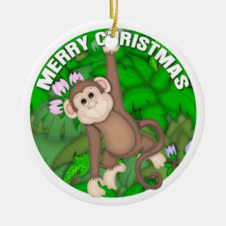 Merry Christmas Monkey Ceramic Ornament