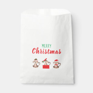 Merry Christmas Monkey Jungle Animal Red Green Favor Bag