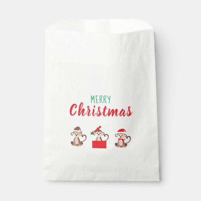 Merry Christmas Monkey Jungle Animal Red Green Favor Bag (Front)
