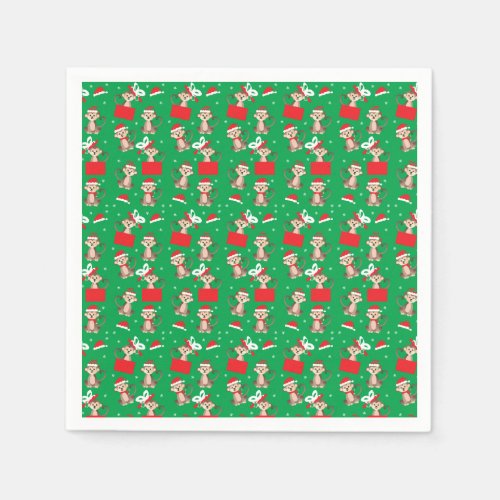 Merry Christmas Monkey Pattern Elf Santa Red Napkins