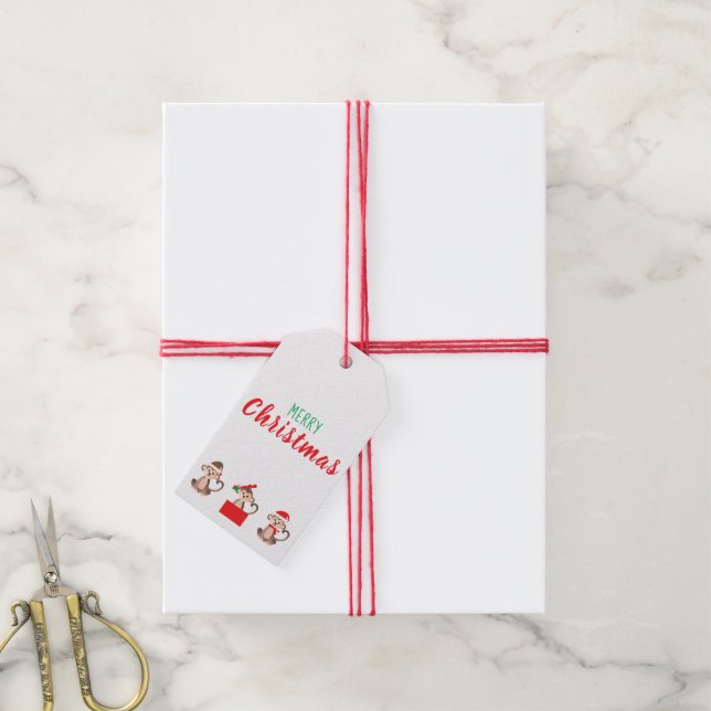 Merry Christmas Monkey Pattern Gift Tags (With Twine)