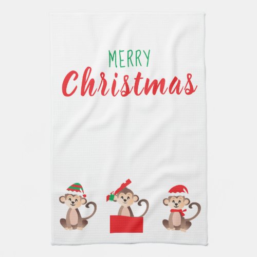 Merry Christmas Monkey Santa Hat Kitchen Towel