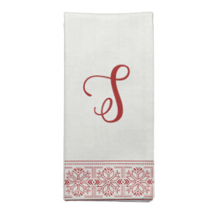Merry Christmas Monogram Cloth Napkin Set - Red