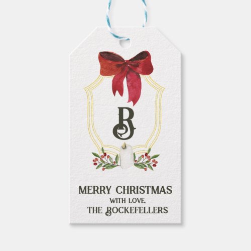 Merry Christmas Monogram Crest Candle Gift Tags