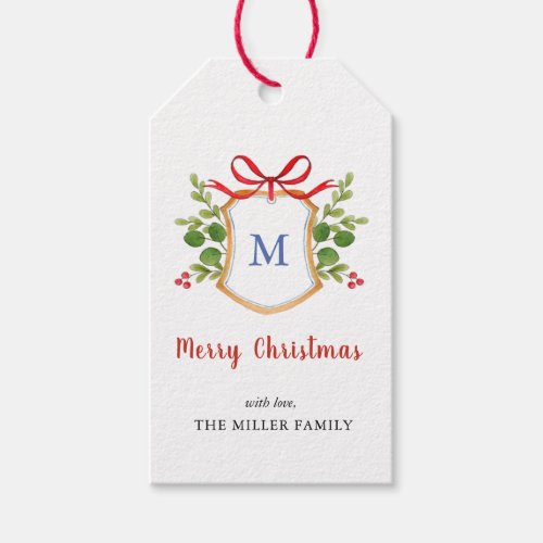Merry Christmas Monogram Crest Holiday  Gift Tags
