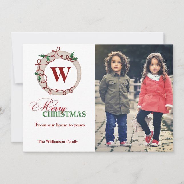 Merry Christmas Monogram Family Photo Card (Front)