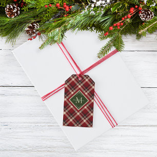 Merry Christmas Monogram Red Plaid Christmas Gift Tags