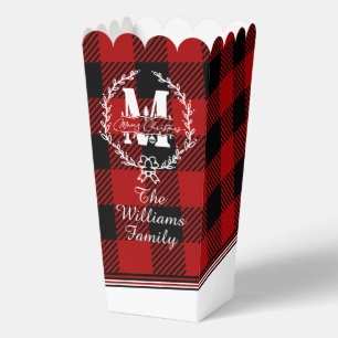 Merry Christmas Monogram Wreath Buffalo Check Favor Boxes