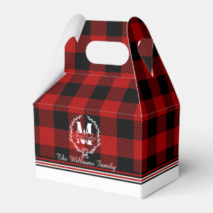 Merry Christmas Monogram Wreath Buffalo Plaid Favor Boxes