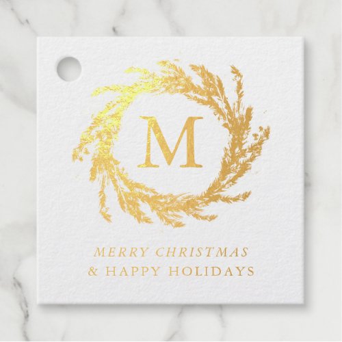 Merry Christmas Monogram Wreath Foil Favor Tags