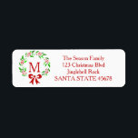 Merry Christmas monogram wreath Label<br><div class="desc">Add a special detail to your holiday letters! There are many different cards available,  so pick the design and wording you like. Browse the store or search for "portosabbianatalelabel".</div>